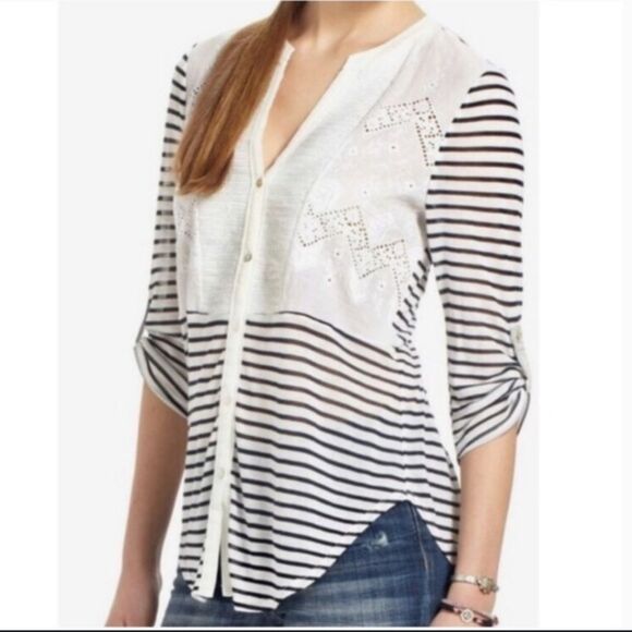 TINY anthropology | striped embellished silk and cotton button blouse med NWT - Picture 1 of 14